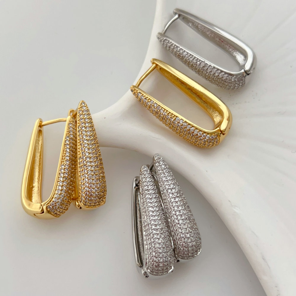 Pave zircon long bar earrings