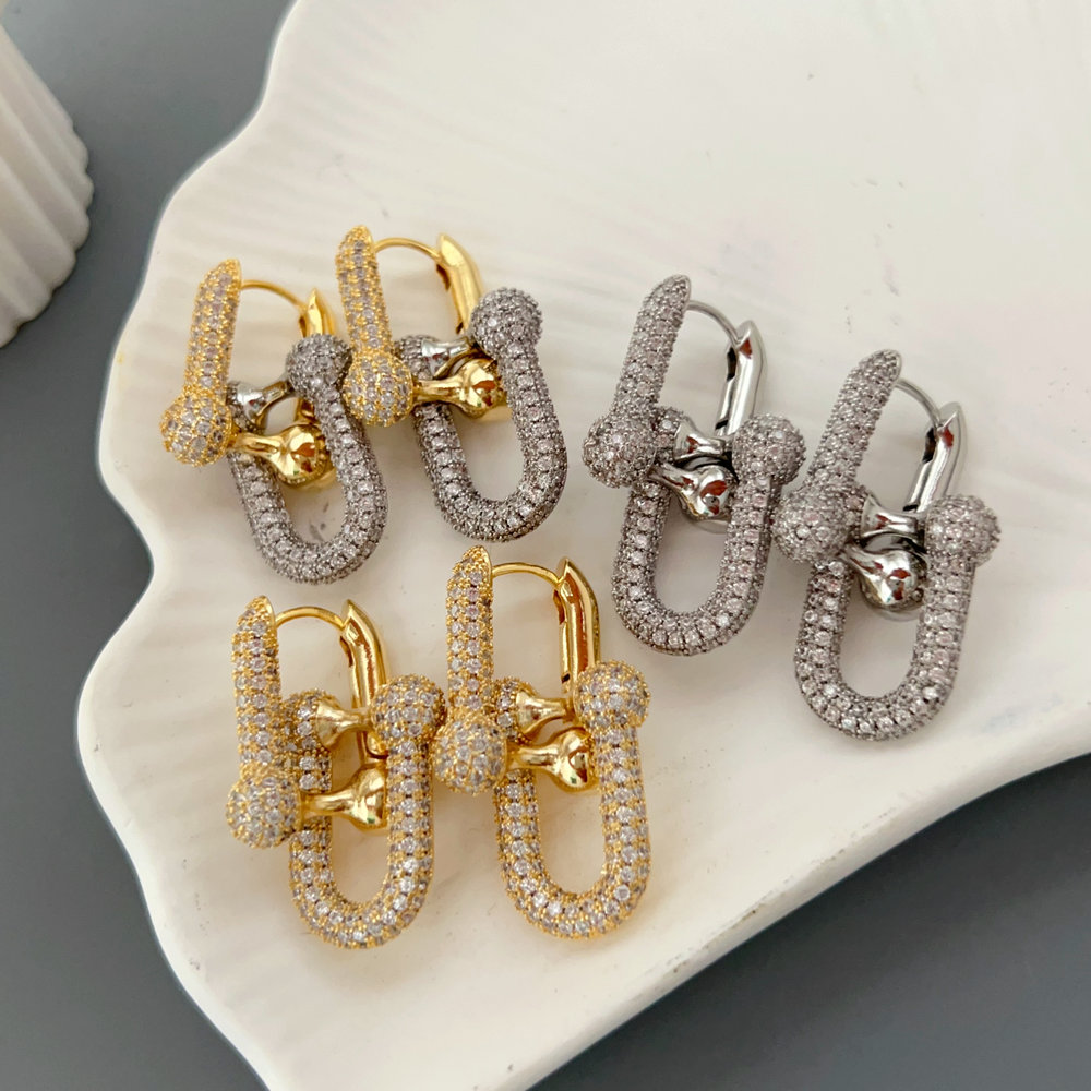 Pave zircon chunky link earrings