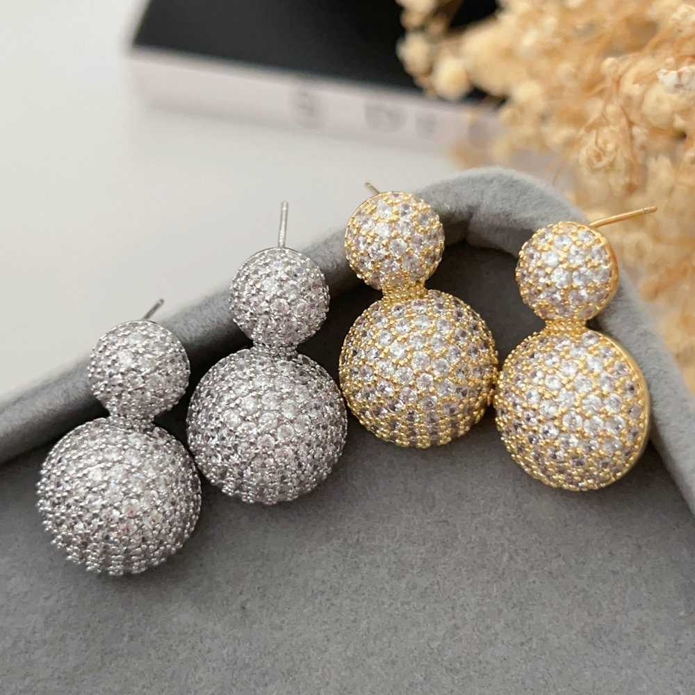 Pave zircon ball earrings