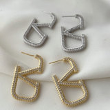 Pave zircon brand earrings