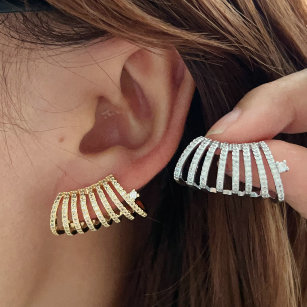 Pave zircon fan earrings