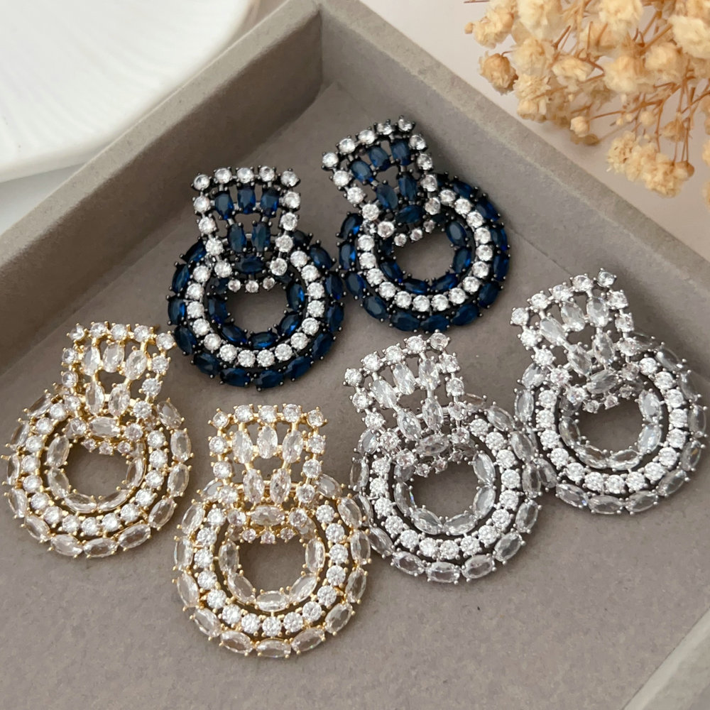 Pave zircon chunky round earrings