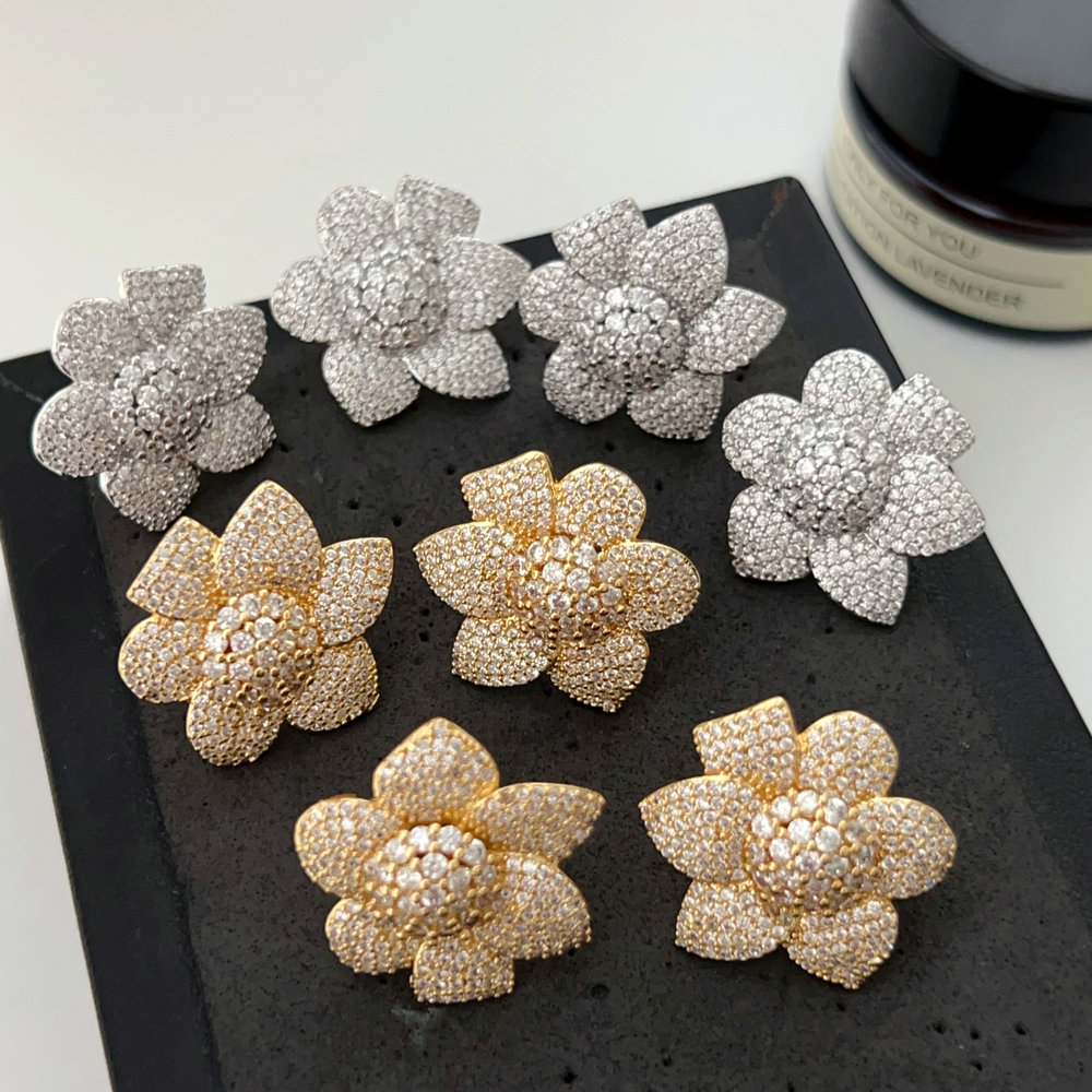 Pave zircon flower earrings