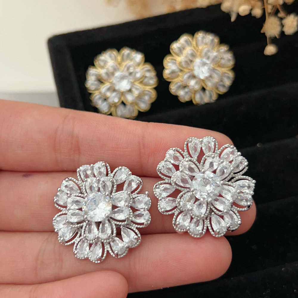 Pave zircon flower earrings