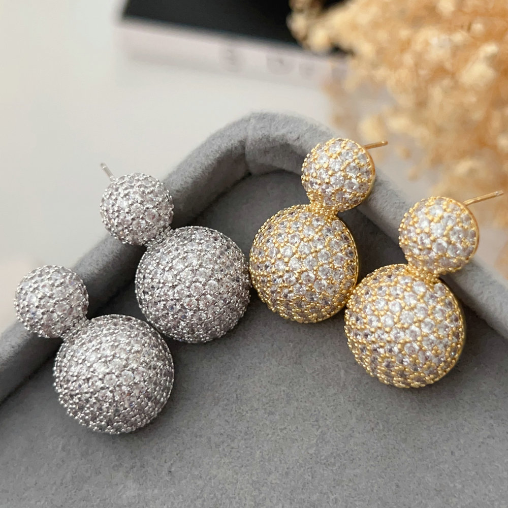 Pave zircon ball earrings
