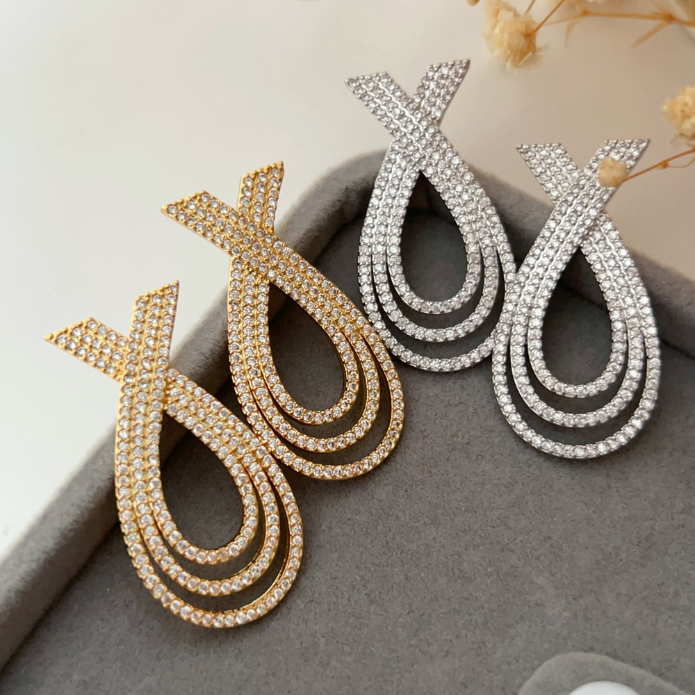 Pave zircon corss earrings