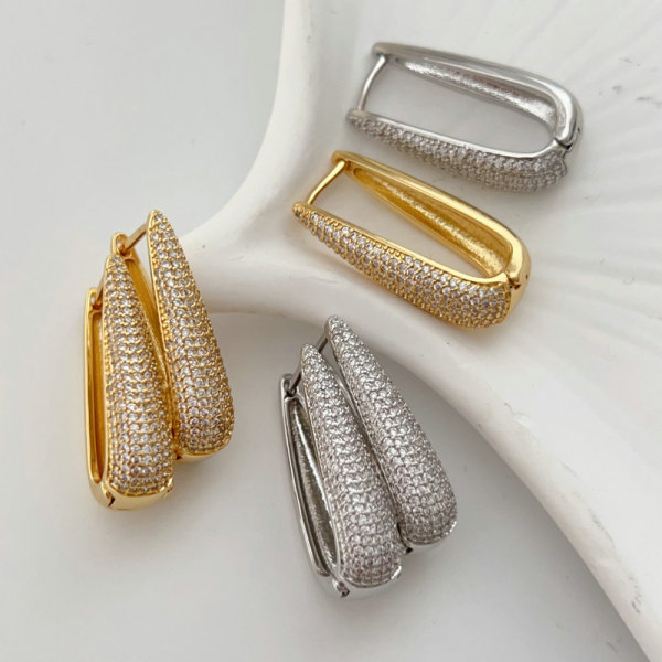 Pave zircon long bar earrings