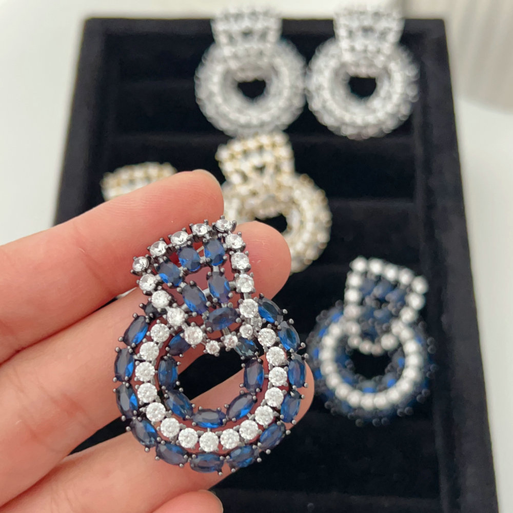 Pave zircon chunky round earrings