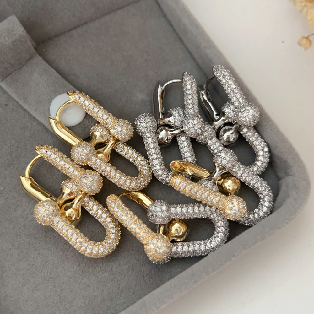Pave zircon chunky link earrings