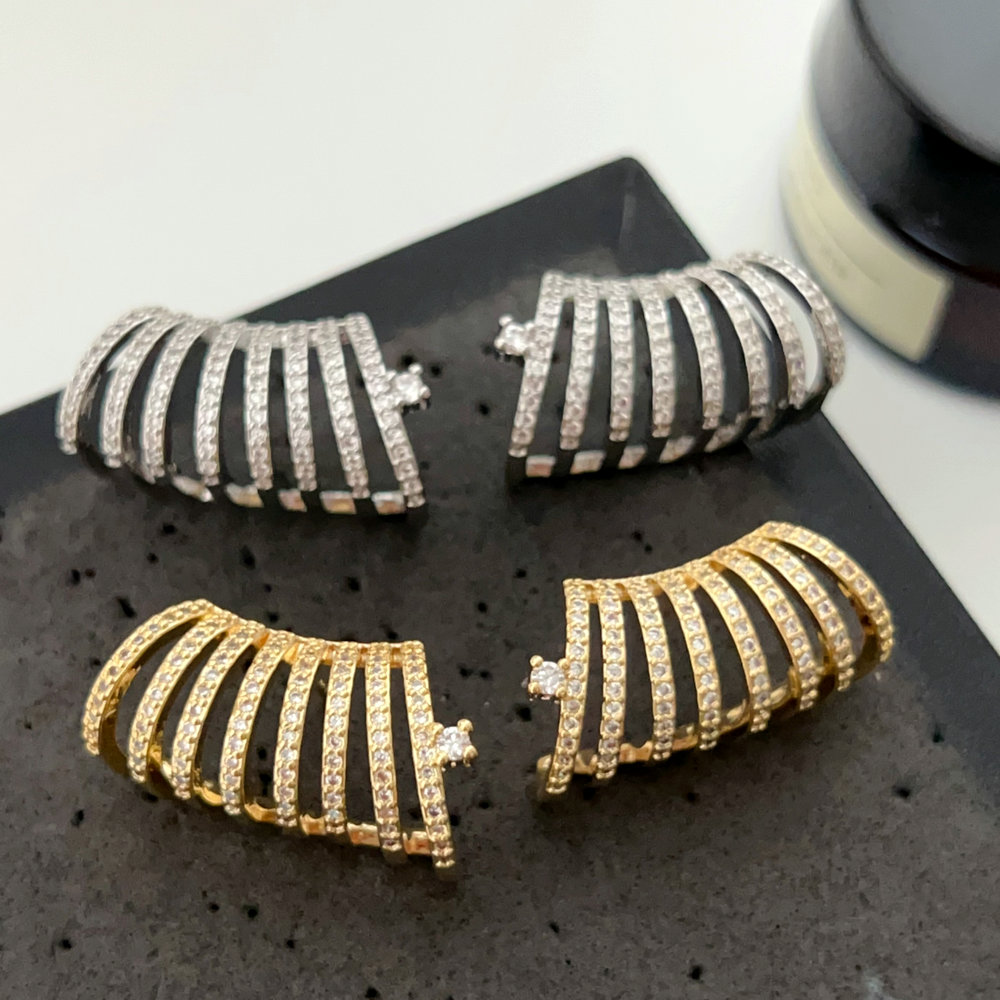 Pave zircon fan earrings
