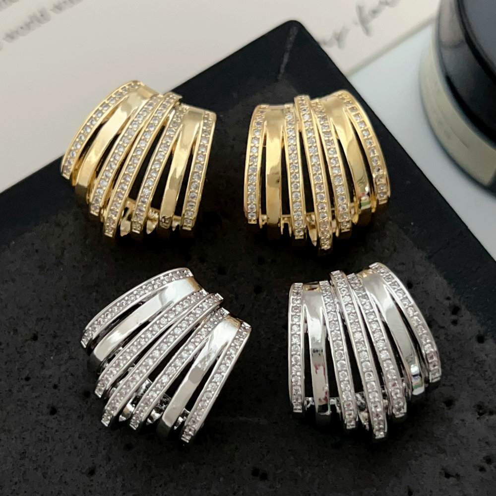 Pave zircon fan earrings