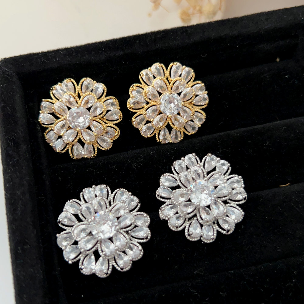 Pave zircon flower earrings