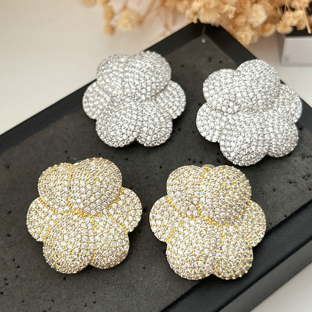 Chunky pave zircon flower earrings