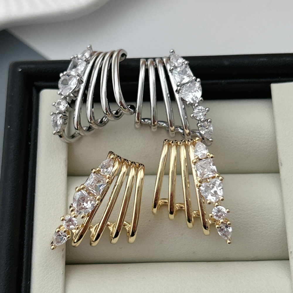 Pave zircon fan earrings