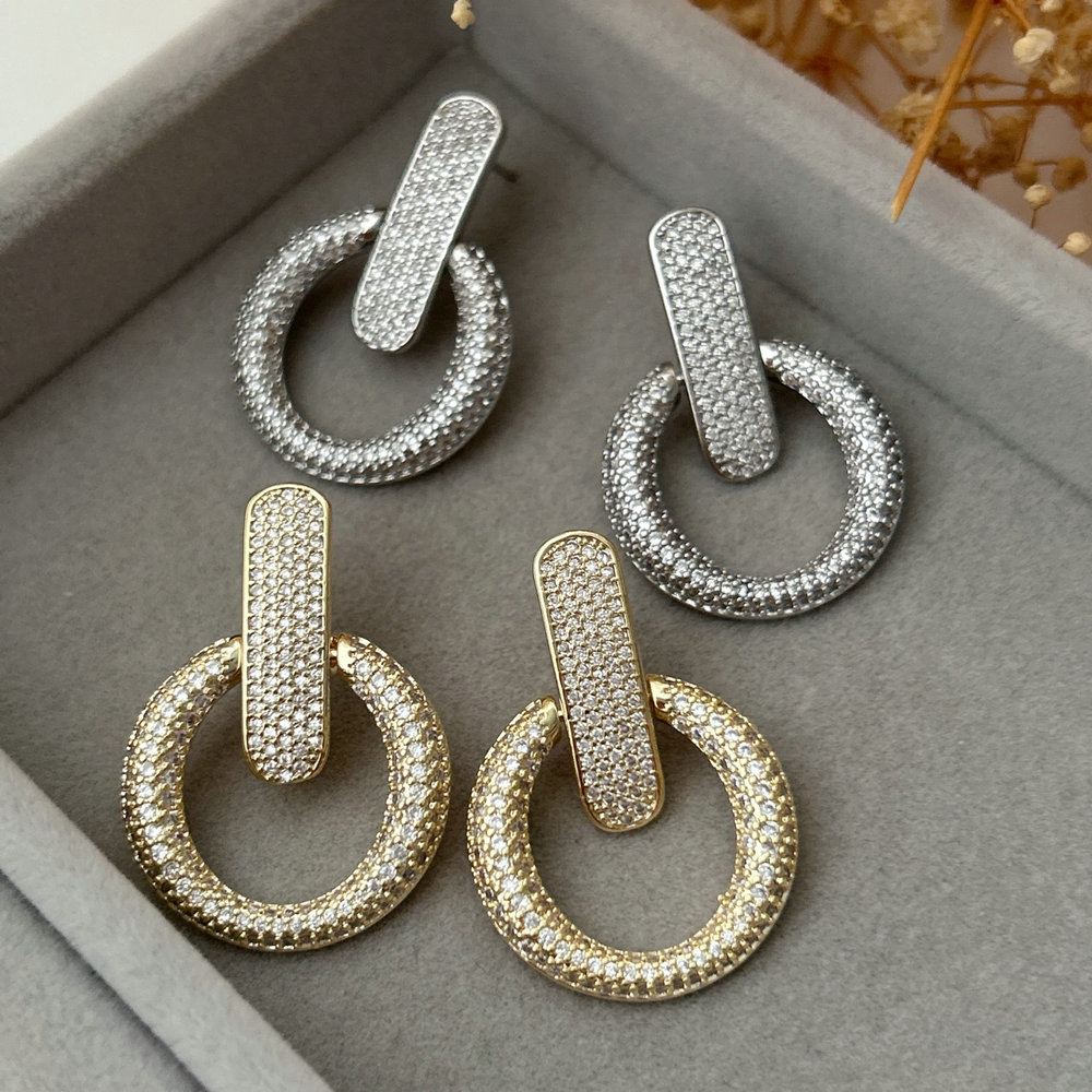 Pave circle earrings