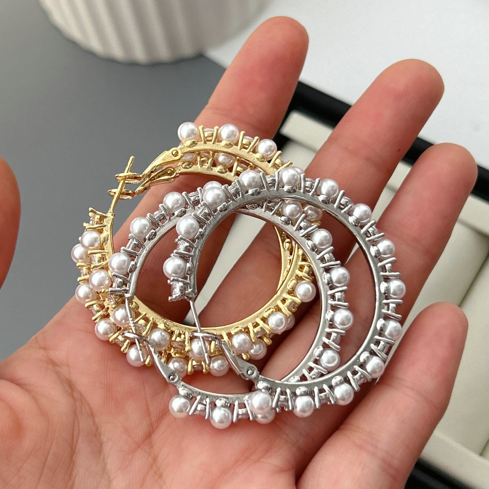 40mm pave zircon pearl hoop