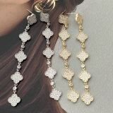 Long pave clover earrings