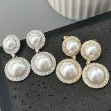 Pave round pearl drop earrings