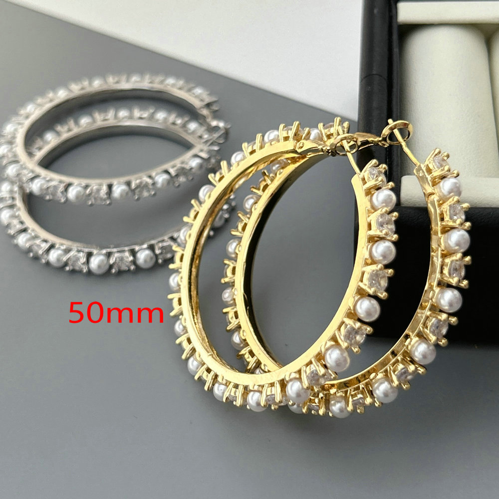 50mm Pave zircon pearl hoop