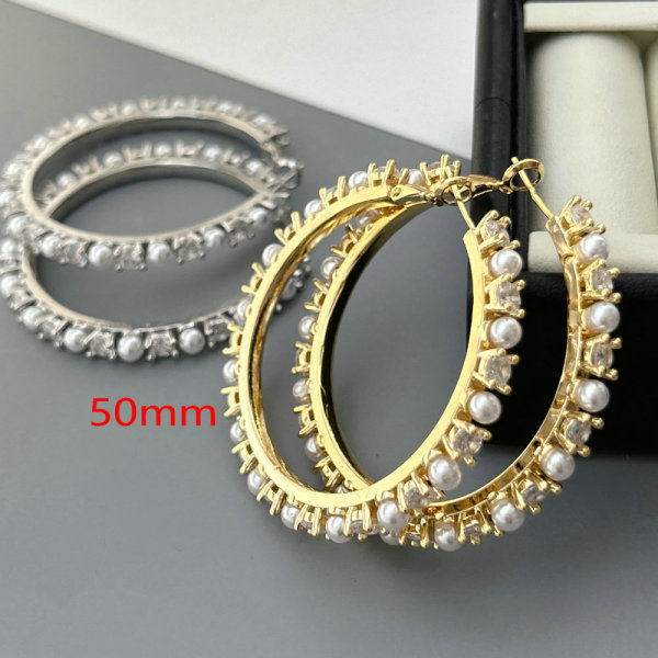 50mm Pave zircon pearl hoop