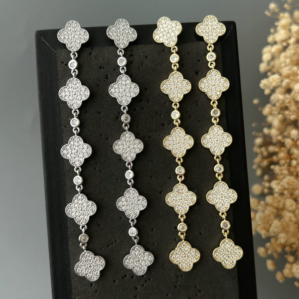 Long pave clover earrings