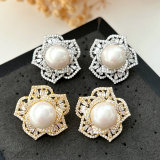 Pave flower pearl earrings
