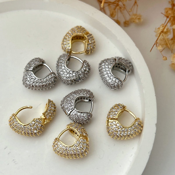 Mini pave zircon heart earrings
