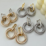 Pave circle charm earrings