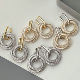 Pave circle charm earrings