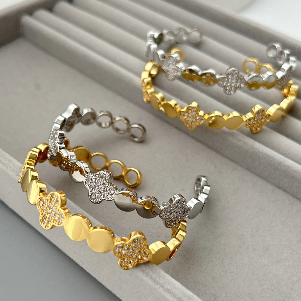 Pave clover cuff