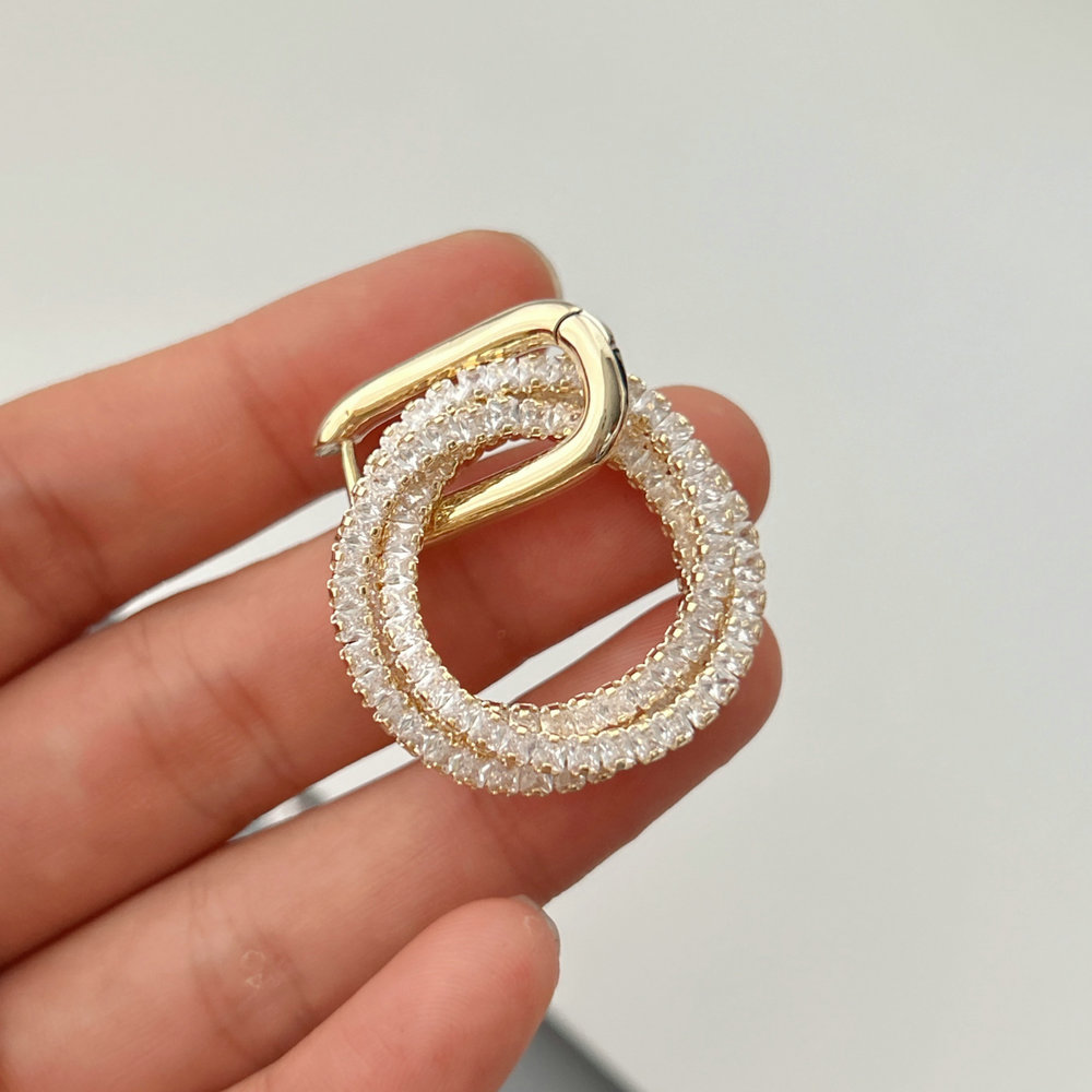 Pave circle charm earrings