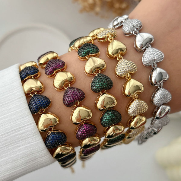Pave zircon heart bracelet