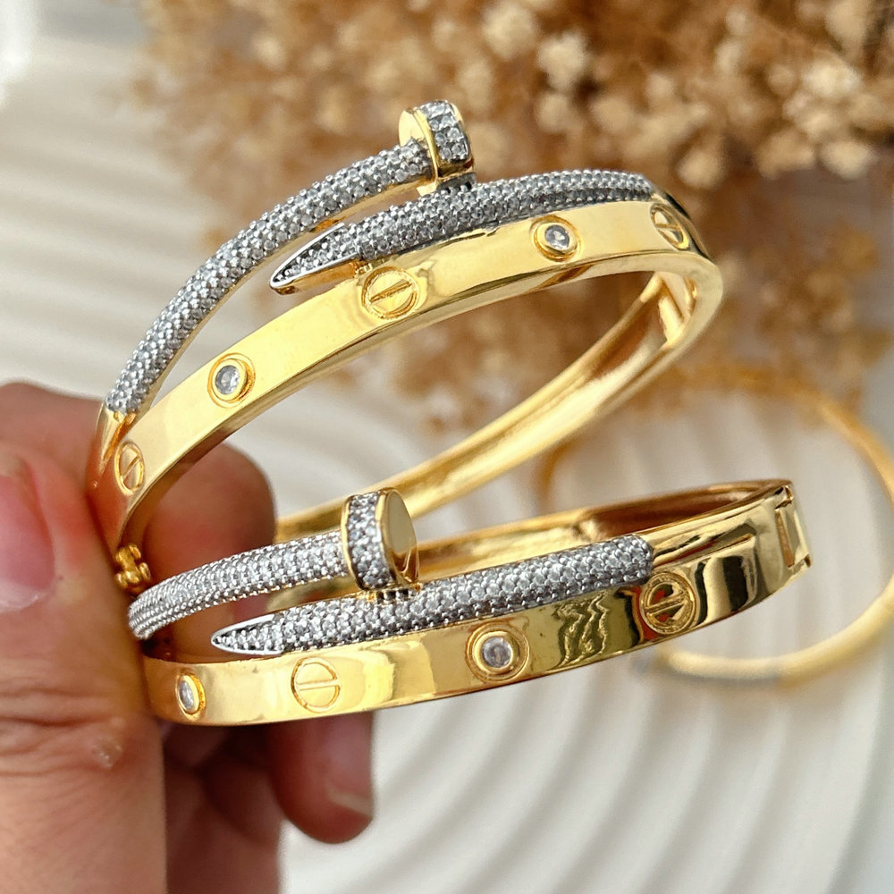 Pave bicolor nail bangle