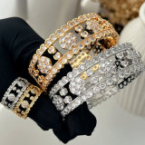 Pave zircon chunky flower bangle set with ring