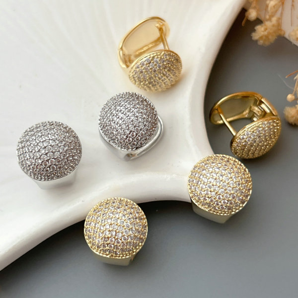 Pave zircon ball earrings