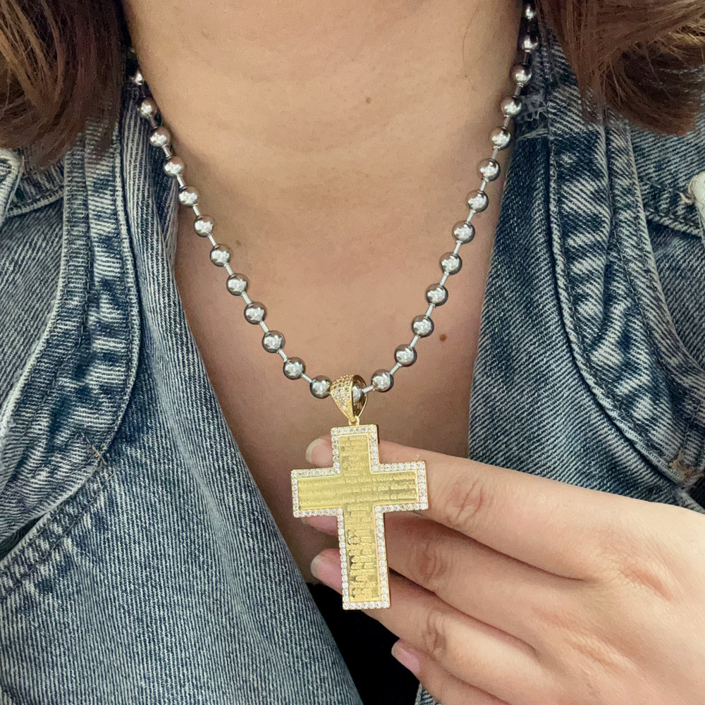 Stainless steel ball chain with big cross pendant