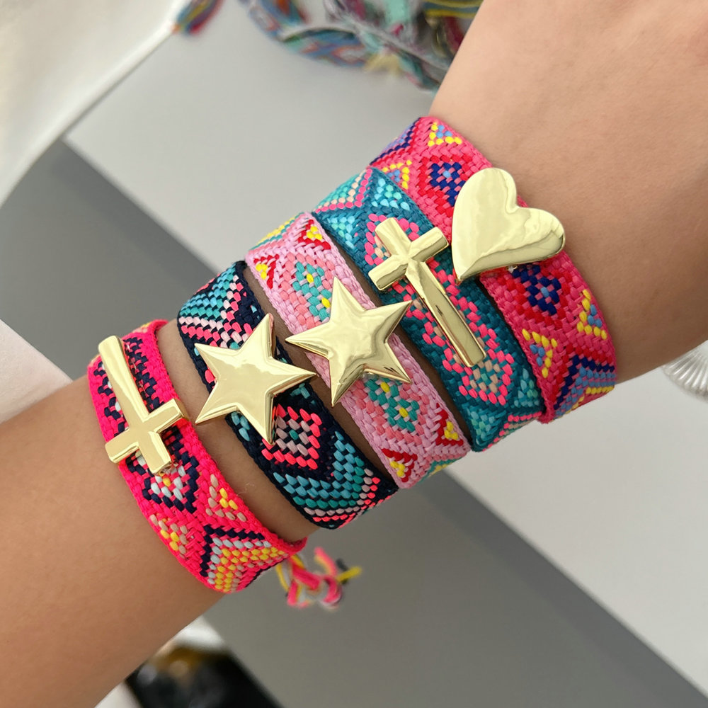 Handmade rope bracelet with star heart cross charm