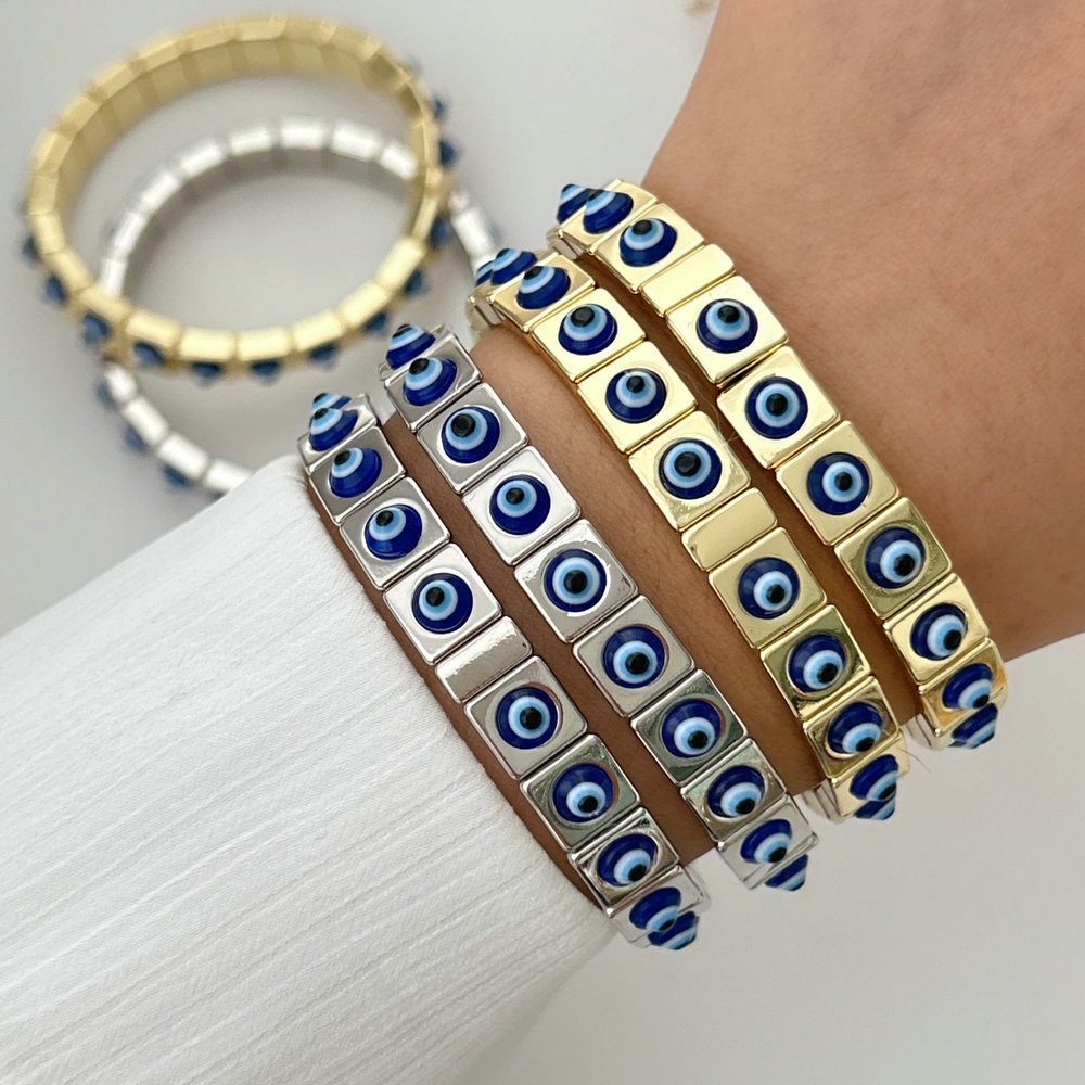 Handmade suqare evil eye elastic bracelet