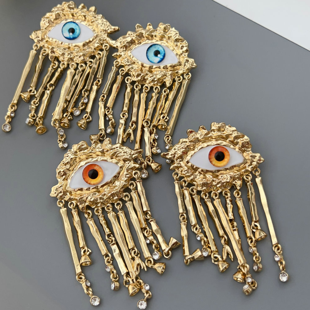 Chunky evil eye tassel earrings