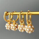 Pave pearl flower drop earrings