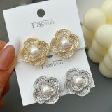 Pave zircon flower earrings