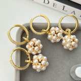 Pave pearl flower drop earrings