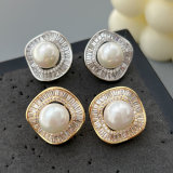 Pave zircon pearl earrings
