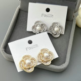 Pave zircon flower earrings