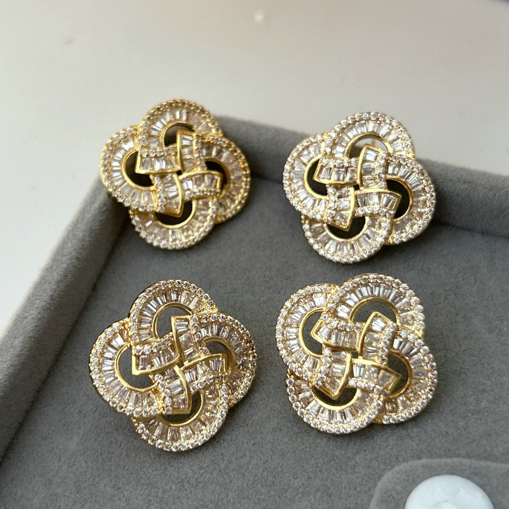 Pave zircon flower earrings