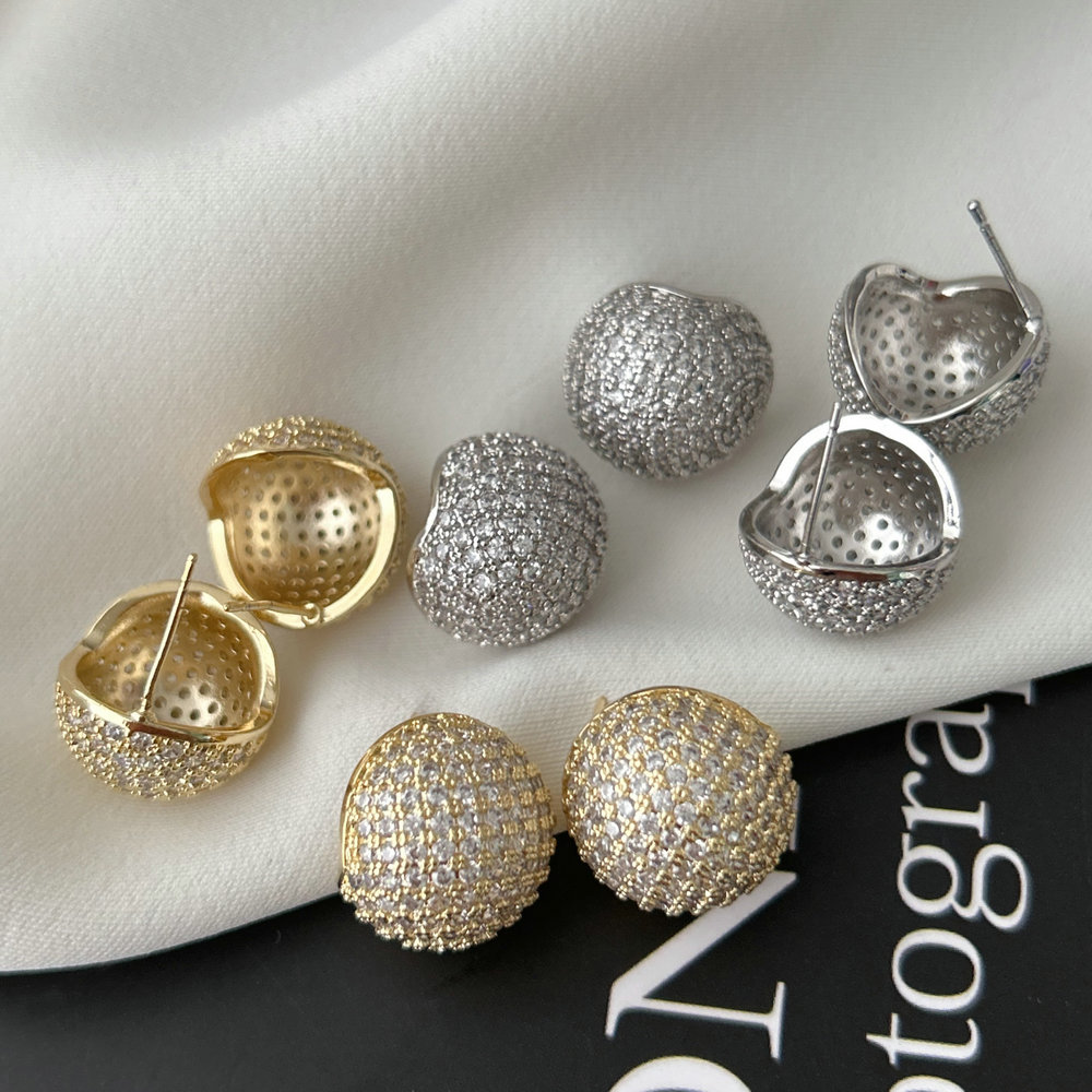 Pave zircon ball earrings