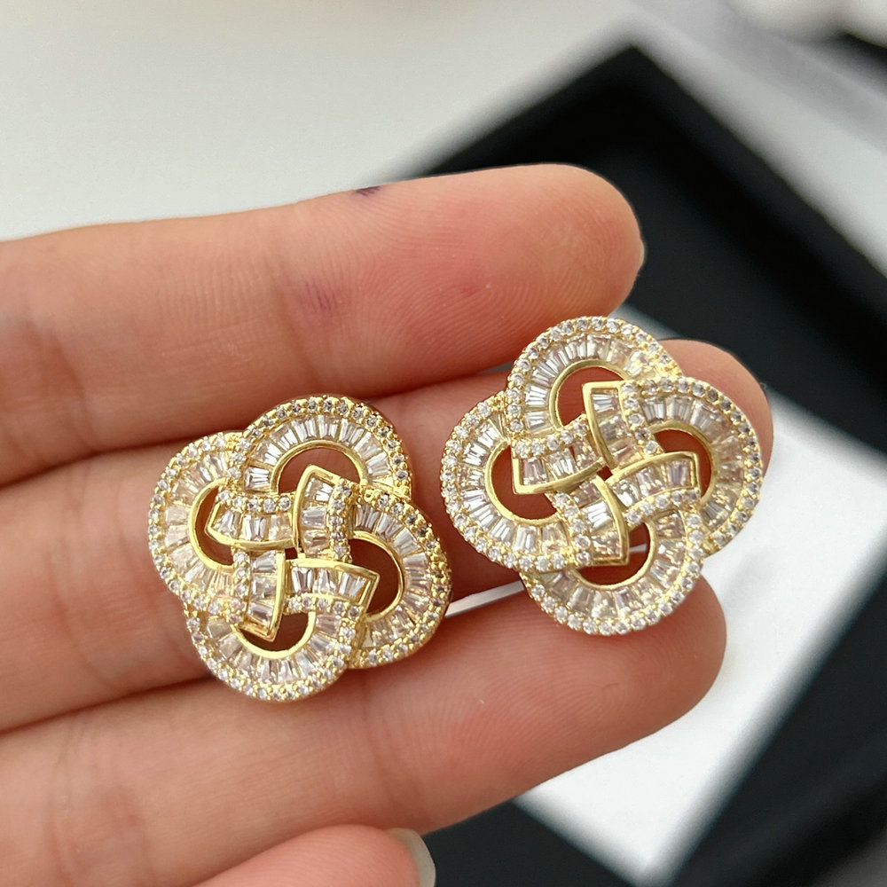 Pave zircon flower earrings