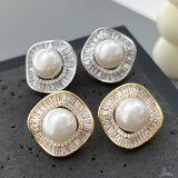 Pave zircon pearl earrings