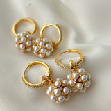 Pave pearl flower drop earrings