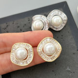 Pave zircon pearl earrings